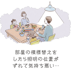 部屋の模様替えをしたら照明の位置がずれて気持ち悪い…